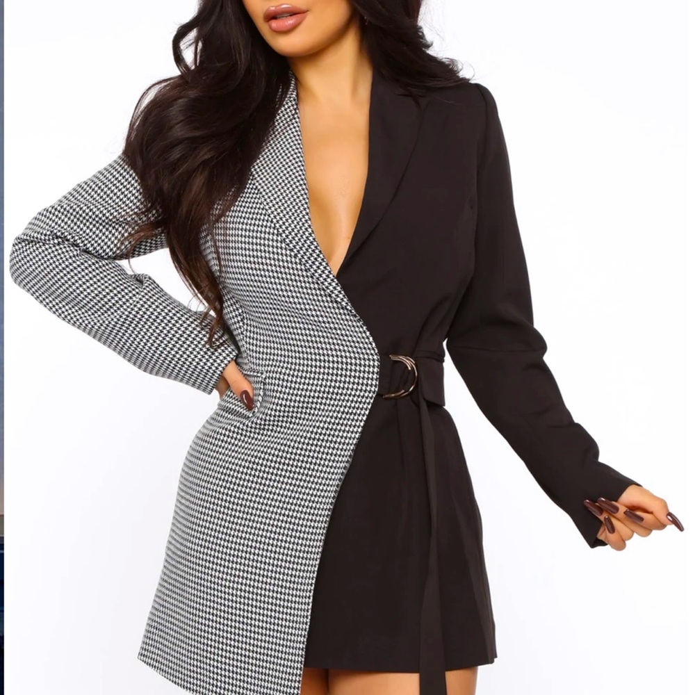 Pick a Side Blazer Dress in Black/Grey